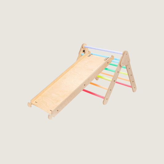 Jindl inklapbaar klimrek met glijbaan - Regenboog Pastel